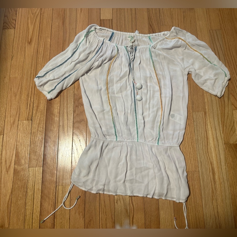 Z&L White Women's Blouse with Multi-Colored Stripes Size Medium
